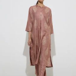 Zuba by Westside Dusty Pink Floral Design A-Line Kurta-22