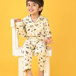 Jam & Sugar Boys Printed Pure Cotton Shirt Collar Night Suits-image-53