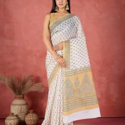 SHANVIKA White Pure Cotton Floral Saare-picture-39