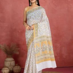 SHANVIKA White Pure Cotton Floral Saare-image-21