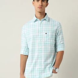 Ad By Arvind Green Cotton Slim Fit Checks Shirt-picture-28