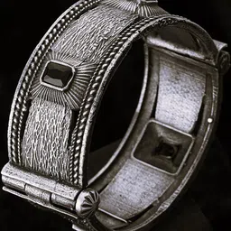 Sangria German Silver Plated & Black Stone Studded Kada Bangle-36