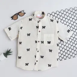 BAATCHEET Boys Relaxed Fit Conversational Printed Mandarin Collar Cotton Casual Shirt-18