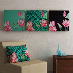 SEJ by Nisha Gupta Green & Black Set of 3 Floral Wall Art-30