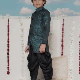 VASTRAMAY Boys Green Floral Full Sleeves Blazer & Waistcoats-picture-13