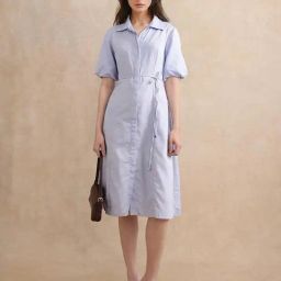 RAREISM Blue Cotton Blend Solid Short Sleeves Dress-image-35