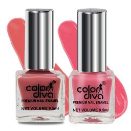 Color Diva Set Of 2 Long Lasting Nail Enamel - 9.5 ml Each - Nude Peach-Nude Pink-6