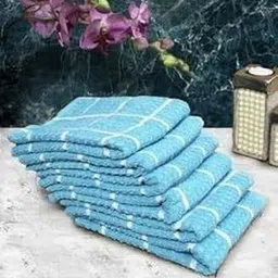 Aura 6-Pcs Blue & White Checked Pure Cotton Super Absorbent & Quick Dry Hand Towels-18