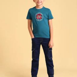 US Polo Kids Boys Teal Cotton Printed T-Shirt-image-36