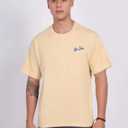 Lee Beige Loose Fit Printed Cotton Oversized Crew T-Shirt-picture-10