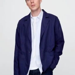 GAP Navy Regular Fit Solid Blazer-image-77