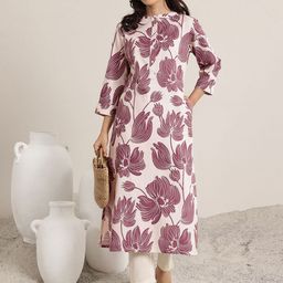 Libas Floral Printed Embroidered Mandarin Collar Kurta-image-12