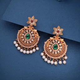 Anouk Gold-Plated Artificial Stones And Beads Beaded Contemporary Shaped Drop Earrings-8