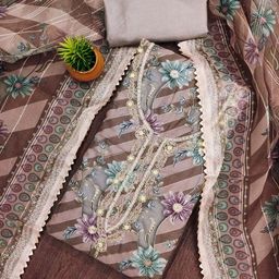 KIMISHA Floral Printed Organza Beads and Stones Unstitched Dress Material-image-97