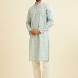 Manyavar Ethnic Motifs Embroidered Straight Chikankari Kurta with Pyjamas-image-35