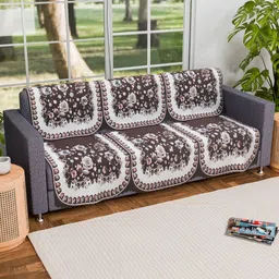 Myntra Elegant Homes Brown & White 6 Pieces Printed 3 Seater Sofa Cover-image-59