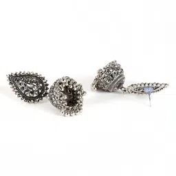 Jazz and Sizzle Silver-Plated Dome Shaped Artificial Stone & Kundan Jhumkas image 4