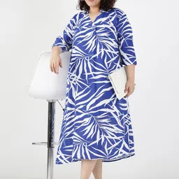 The Pink Moon Women Cobalt Leaf Printed Dress-image-13