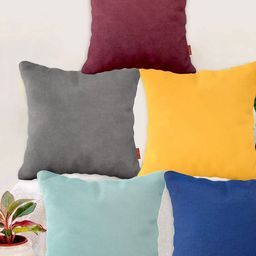 Blue Grass Yellow & Navy Blue 5 Pieces Velvet Square Cushion Covers-image-44