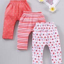 Babyhug Full Length Diaper Leggings Stripes & Floral Print Pack Of 3 - Multicolor-image-49
