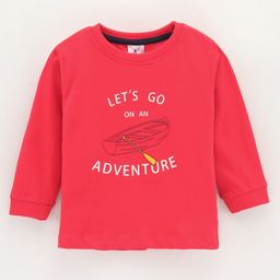 Ollypop Cotton Knit Full Sleeves Text Print T Shirt - Red-image-57