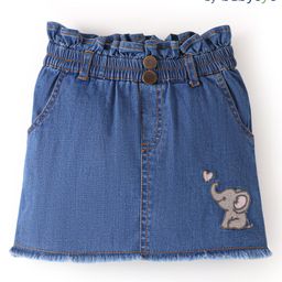 Babyoye Knee Length Eco Conscious Cotton Denim Skirt Elephant Embroidery - Blue-image-37