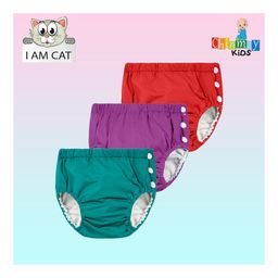 Chinmay Kids Reusable Swimwear Diaper Pants Set Of 3 - Purple Green & Red-image-57