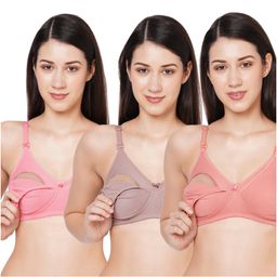 MomToBe Pack Of 3 Non Padded Non Wired Maternity Bra - Multi Colour-image-89