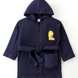 Babyhug Terry Knit Full Sleeves Hooded Bath Robe With Dino Patch - Navy Blue-image-60