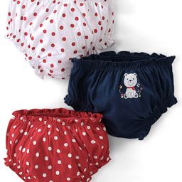 Doodle Poodle Cotton Bloomers Solid & Bow Print Pack Of 3 - Red Yellow & Navy-image-11