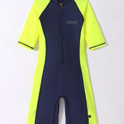 ROVARS Cotton Lycra Half Sleeves Legged Diving Swim Suit - Navy Yellow-picture-27