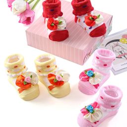 Cute Walk by Babyhug Ankle Length Socks Floral Applique Pack of 3 - Red Pink & Yellow-image-84