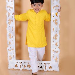 MoMaa Full Sleeves Checked Sequin Embellished Kurta & Pyjama Set - Yellow-image-1