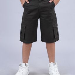 Kiddopanti Cotton Lycra Solid Shorts - Military Green-image-21