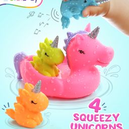 Intellibaby Bath Squeezy & Squeaky Unicorn - Pack of 4 Non-Toxic & Safe Floating Bath Toys- Multicolor-23