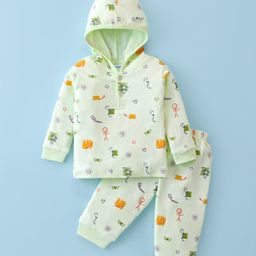 Tango Interlock Knit Full Sleeves Hooded Night Suit With Doodles Print - Light Green-image-28