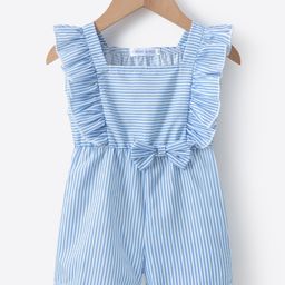 Mark & Mia Sleeveless Jumpsuit with Stripes & Bow Applique - Blue-image-45
