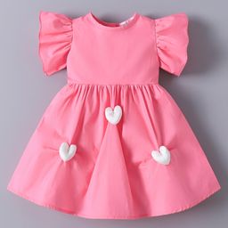Mark & Mia Cotton Knit Half Flutter Sleeves Dress With Heart Applique - Pink-picture-9