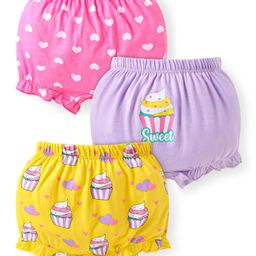 Babyhug 100% Cotton Knit Heart & Cup Cake Printed Bloomers Pack of 3 - Yellow Pink & Lilac-image-75