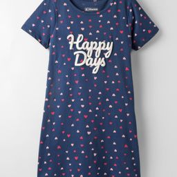 Pine Kids Single Jersey Knit Half Sleeves Night with Hearts & Text Puff Print - Navy Blue-image-98