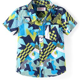 Babyhug Cotton Woven Half Sleeves Shirt with Smiley Print - Blue & Navy Blue-image-72