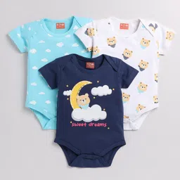 Snuggly MONKEY Single Jersey Pack Of 3 Teddy Bear & Clouds Printed Onesies - Multi Colour-picture-47
