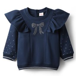 Babyhug 100% Cotton Full Sleeves Bow Embellished Sweatshirt With Frill Detailing - Navy Blue-image-96