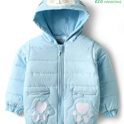 Babyoye Full Sleeves Hoodie Jacket with Bear Print - Light Blue-image-13