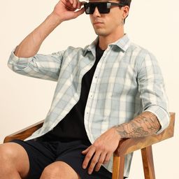 Bushirt Men Classic Fit Tartan Checked Spread Collar Cotton Casual Shirt-picture-14