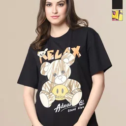Mast & Harbour Women Pack of 3 Graphic Printed Round Neck Cotton Oversized T-shirts-picture-1