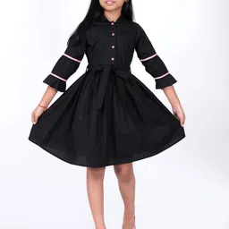 CHARMGAL Girls Shirt Collar Cotton Fit & Flare Above Knee Dress-image-33