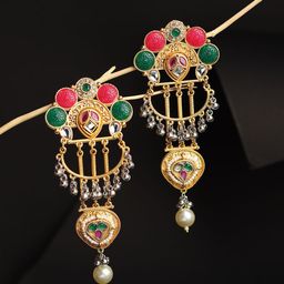 DIVASTRI Gold-Plated Artificial Stones Studded And Ghungroo Beaded Contemporary Jhumkas-image-24