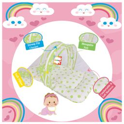 Kwitchy New Born Baby Bedding Combo Set Mattress with Net & Sleeping Bag -Green image 3
