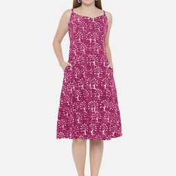 Indietoga Women Floral Printed A-Line Midi Dress-image-59